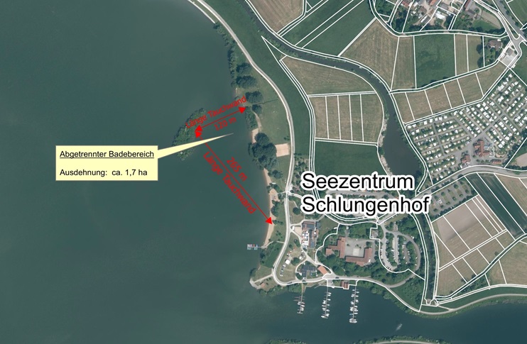 Abbildung: Lage und Ausdehnung der geplanten Folientauchwand am Seezentrum Schlungenhof Abbildung: Lage und Ausdehnung der geplanten Folientauchwand am Seezentrum Schlungenhof