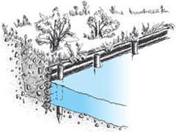 Zeichnung einer Ufersicherung durch Stangenverbau